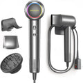 160000 RPM High Speed Ionic Hair Dryer,500 Million Negative Ions, Magnetic Concentrator Diffuser Nozzles + Wall Mount Bracket, Professional Low Noise Fast Drying Blow Dryer for Home Salon with RGB Light Ring