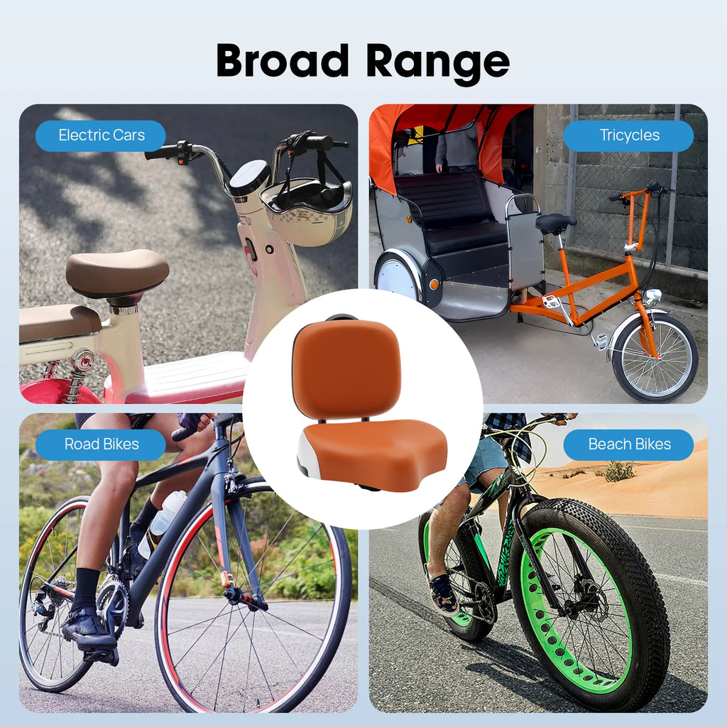 Brown / Gray Bike Seat, Bike Seat with Backrest, Tricycle Saddle Pad, Adjustable Height 9.05-13.77 Inch, Wide Thick Cushion, Ergonomic, Comfortable, Durable Iron, PE Foam, Easy Install, For E-Bike, Scooter, Universal Fit