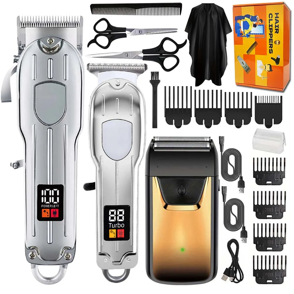 Professional 3-in-1 Hair Clipper Set for Men – Cordless Electric Shaver, T-Blade Trimmer & Hair Clipper with LCD Display, USB Charging, Beard & Hair Grooming Kit for Barber & Home Use , Gifts