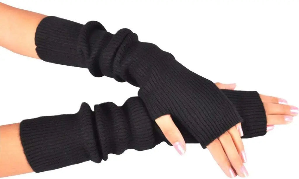 Wool Blend Warm Arm Warmers Super Soft Long Fingerless Gloves for Women