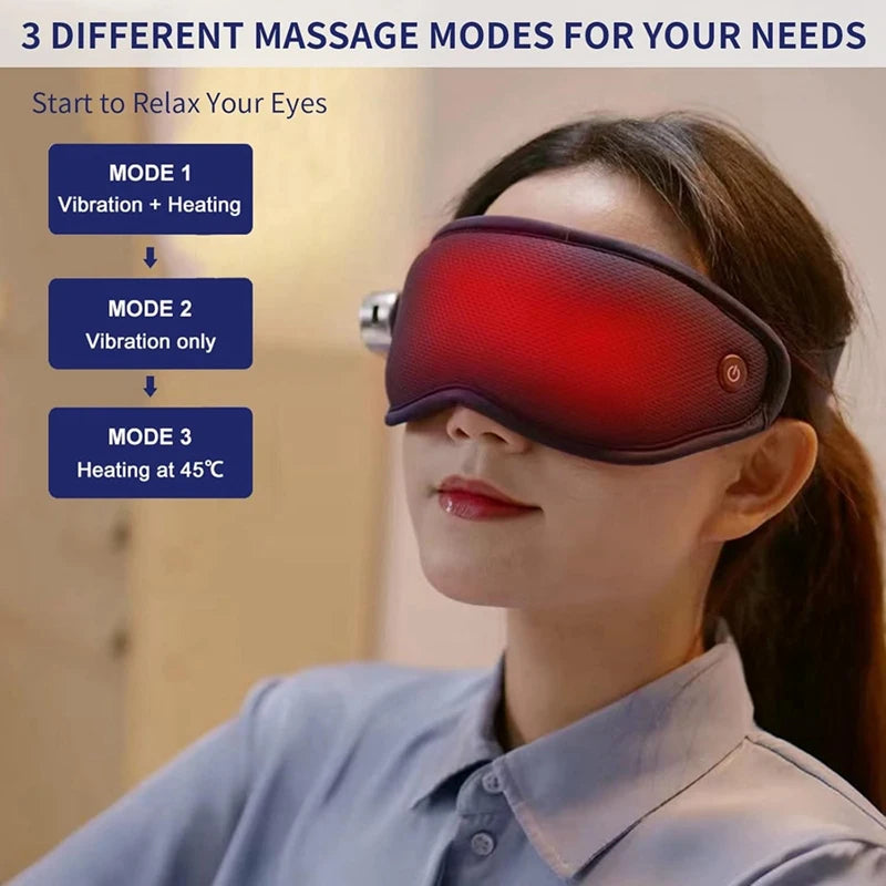 Electric Heated Eye Mask Relieve Eye Fatigue 3D Eye Patch with Vibration and Massager Wireless Sleep Aid Device with Heat Compress and Cold Compress