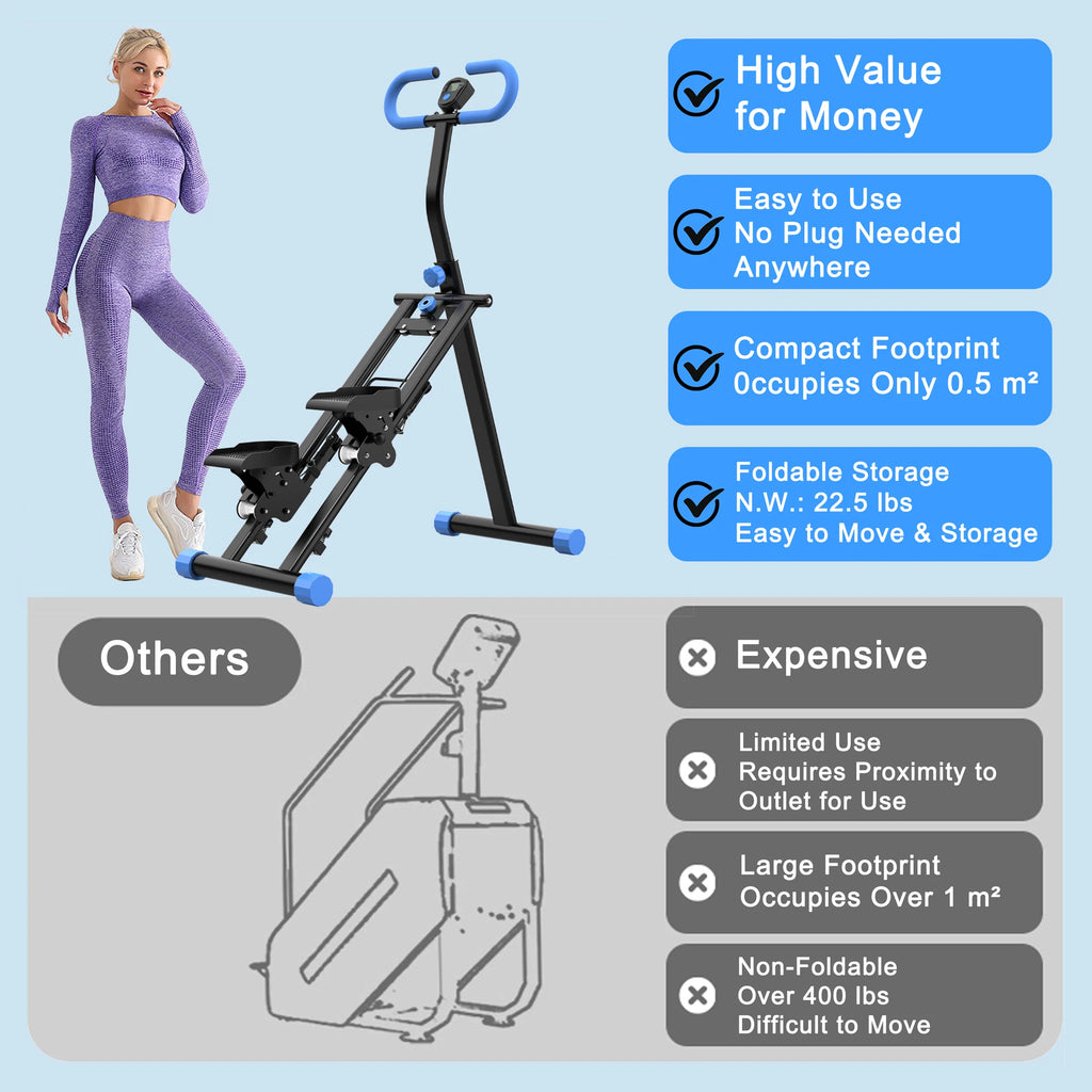 Vertical Climber Machine, Foldable Stair Stepper for Home Gym, Full Body Workout Fitness Equipment with Adjustable Handlebars, 265LBS Capacity, Blue