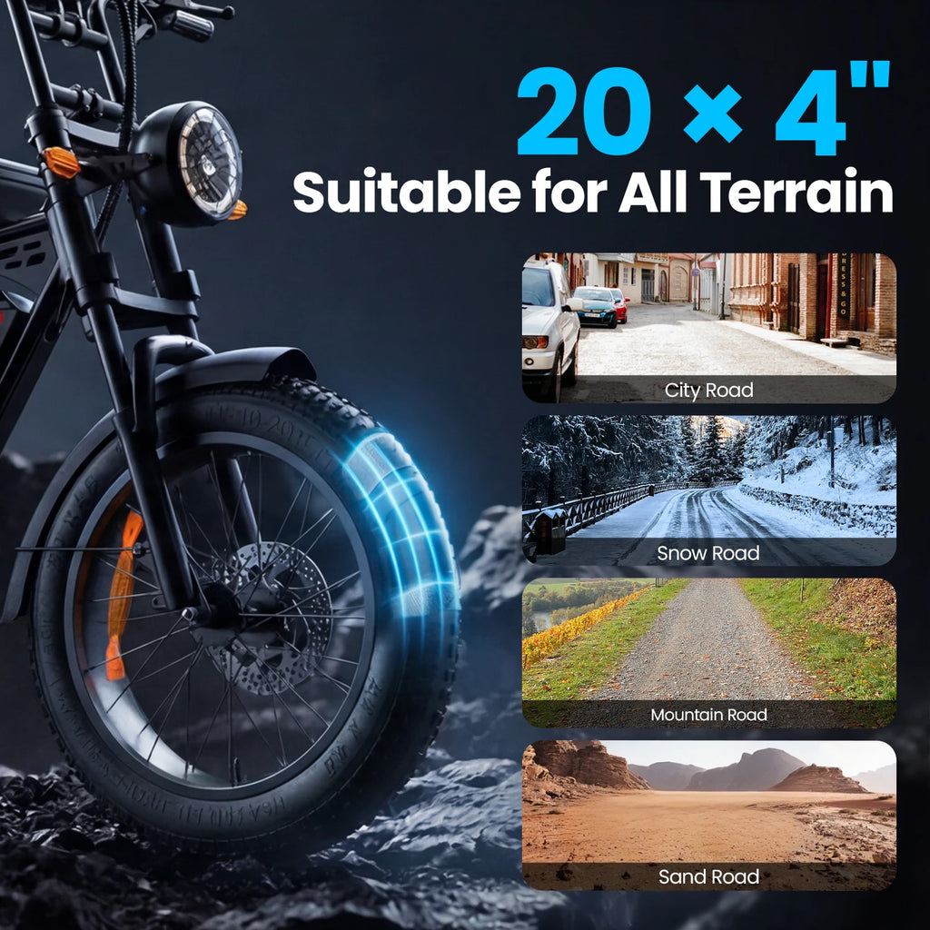 X5 E Bike 1500W Peak Power 48V15AH Removable Battery Electric Bike Dual Disc Brake 20-Inch All-terrain Fat Tire Electric Bicycle