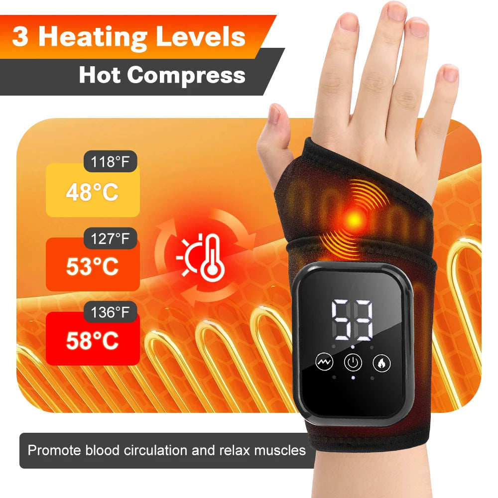 Electric Hand Wrist Massager With Heat And Vibration Cordless Heated Wrist Pad Support Brace Wristband For Tendonitis Carpal Tunnel Relief
