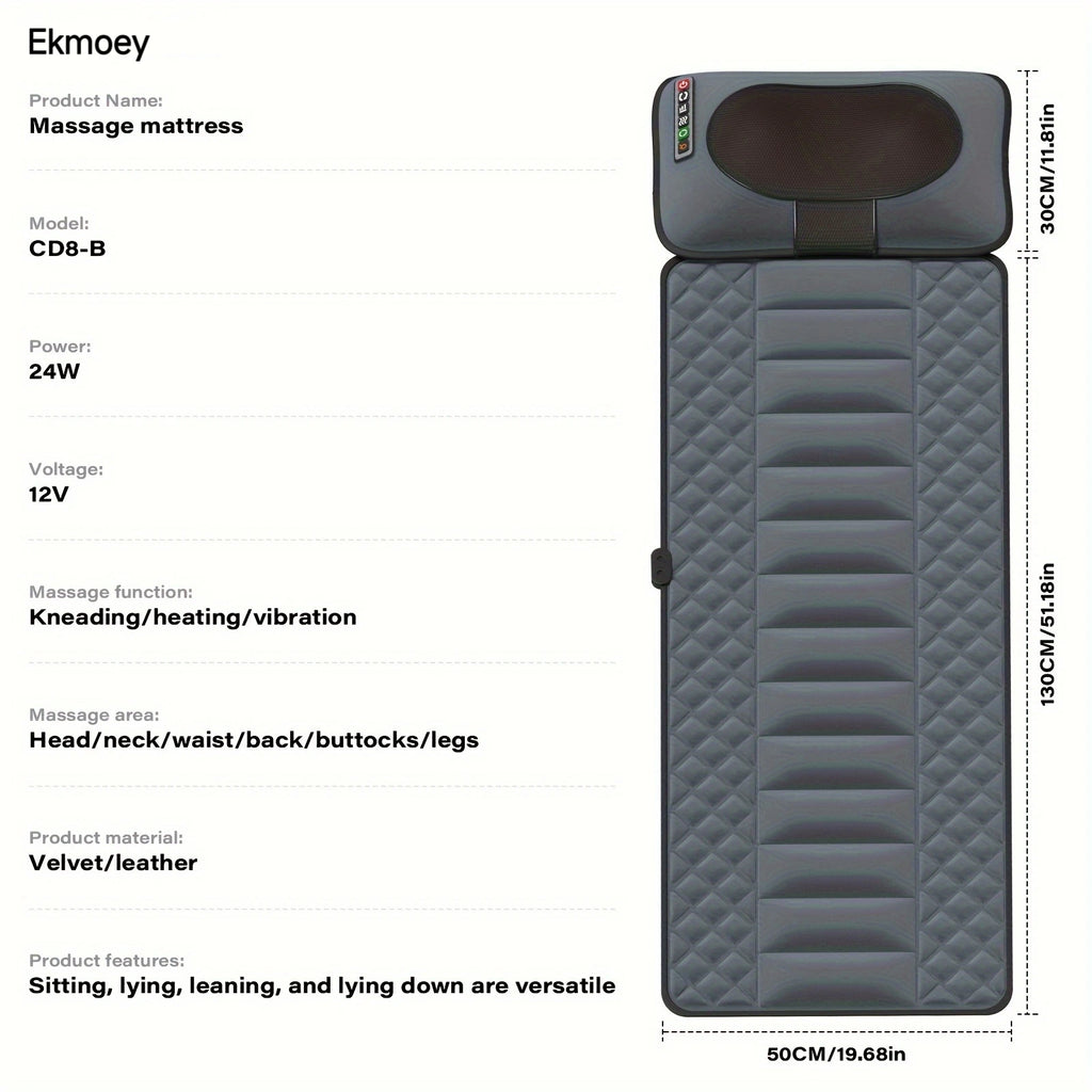 Ekmoey Full Body Massager Mat with Shiatsu Neck Massager, Massager Mat, 3D Lumbar Traction & Relax, Back Heating, 10 Vibration Motors, Full Body Massager for Neck Back Waist Hip Leg, With Storage Bag, Massage Gift For Mom/Dad