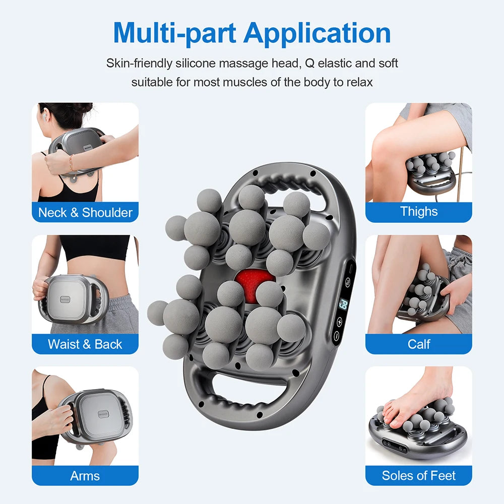 22 Heads Fascia Gun Deep Tissue Muscle Massager with 9 Intensities Red Light Full Body Relaxation for Neck Back Waist Legs Wireless Handheld Massage Gun