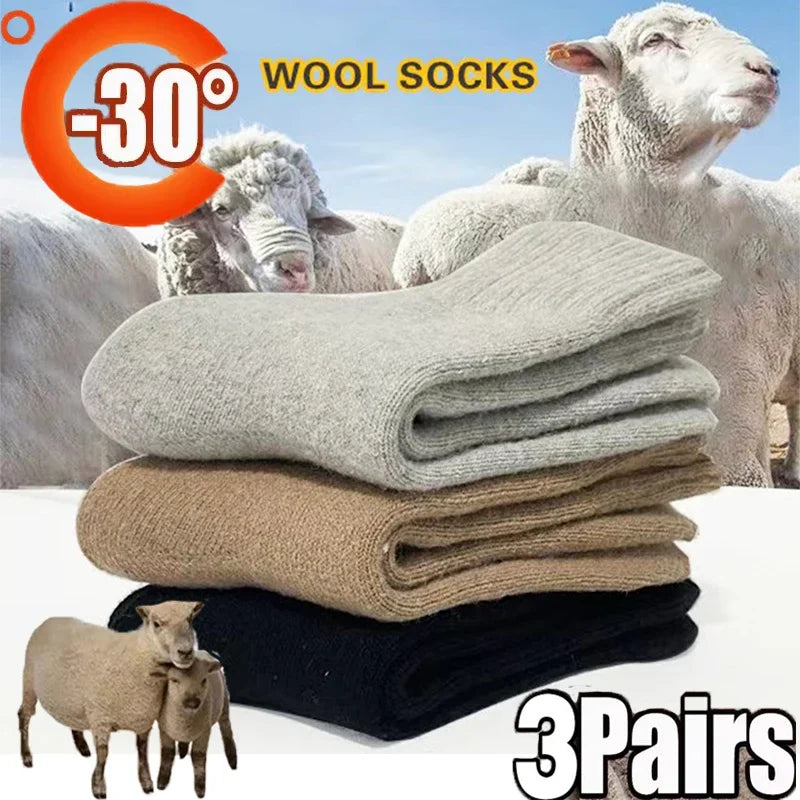 3Pairs Wool Socks Japanese And Korean Style Winter Warm Harajuku Sock Merino Rabbit Socks Against Cold Snow Winter Warm Male Sox