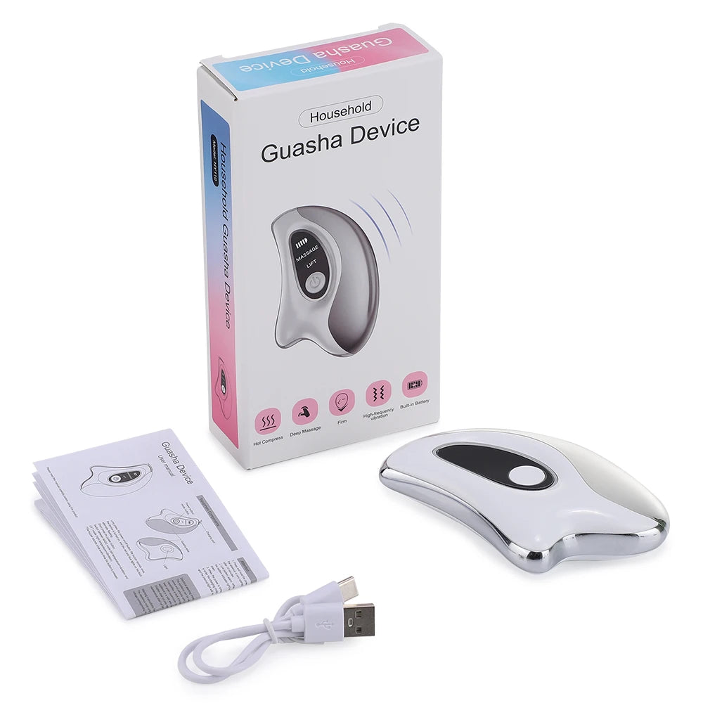 Electric Gua Sha Face Massager with Heated Vibration Double Chin Skin Lifting & Firming Tool Facial Scraping Device
