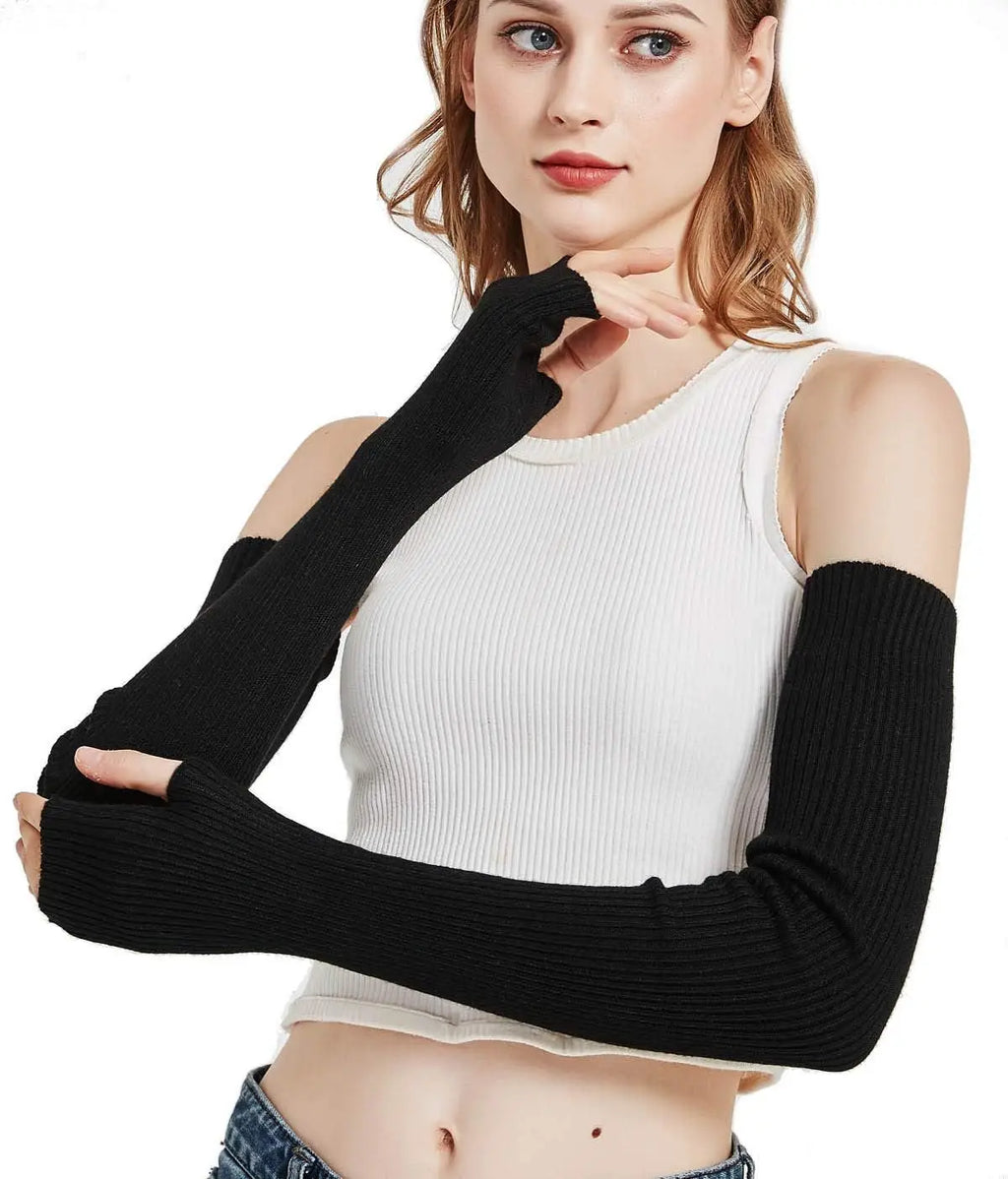 Wool Blend Warm Arm Warmers Super Soft Long Fingerless Gloves for Women