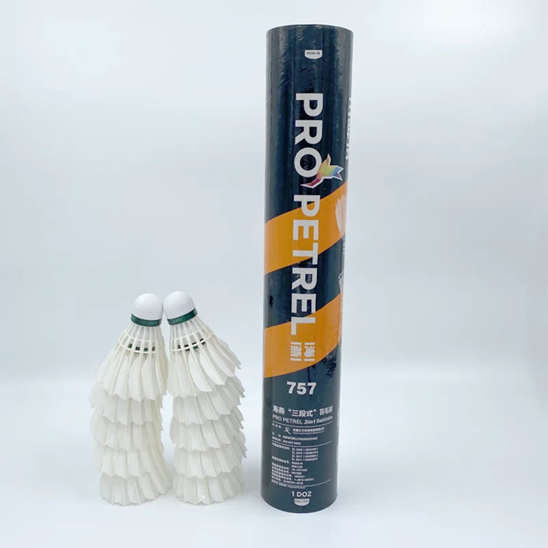 Pro Petrel 757 3in1 Hybrid Badminton Shuttlecocks 12Pcs Goose Feather PU Cork Speed 75-78 Durable Indoor Outdoor Training