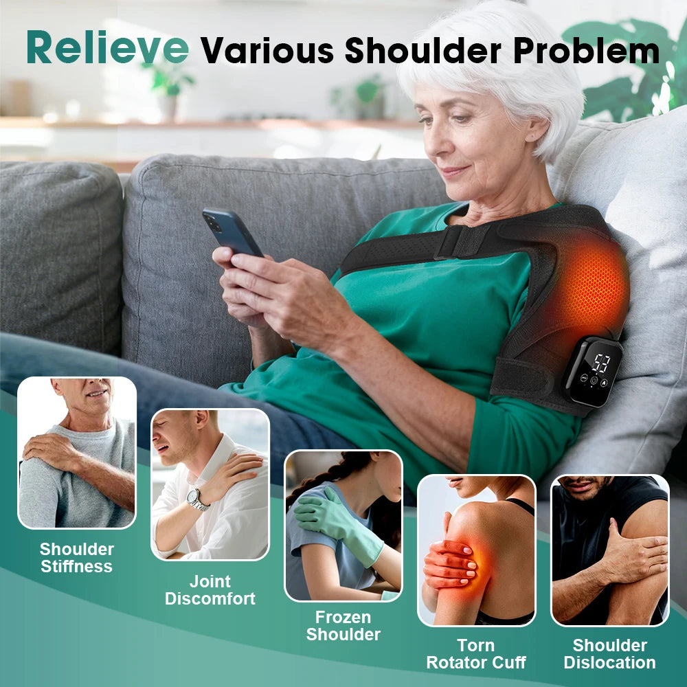 Electric Heating Vibration Shoulder Massager Wrap 3 Massage Mode 3 Adjustabal Temperature Shoulder Support Belt Strap