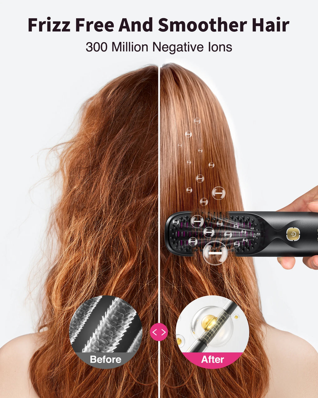Cordless Hair Straightener Portable Brush 30s Fast Heating 10000mAh Rechargeable 300 Million Negative Ions Straightening Comb