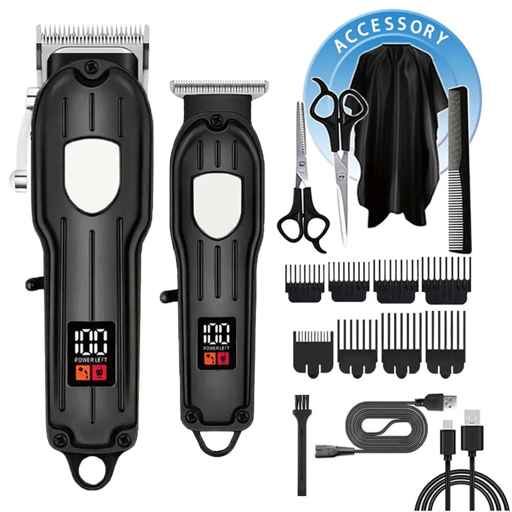 Professional 3-in-1 Hair Clipper Set for Men – Cordless Electric Shaver, T-Blade Trimmer & Hair Clipper with LCD Display, USB Charging, Beard & Hair Grooming Kit for Barber & Home Use , Gifts