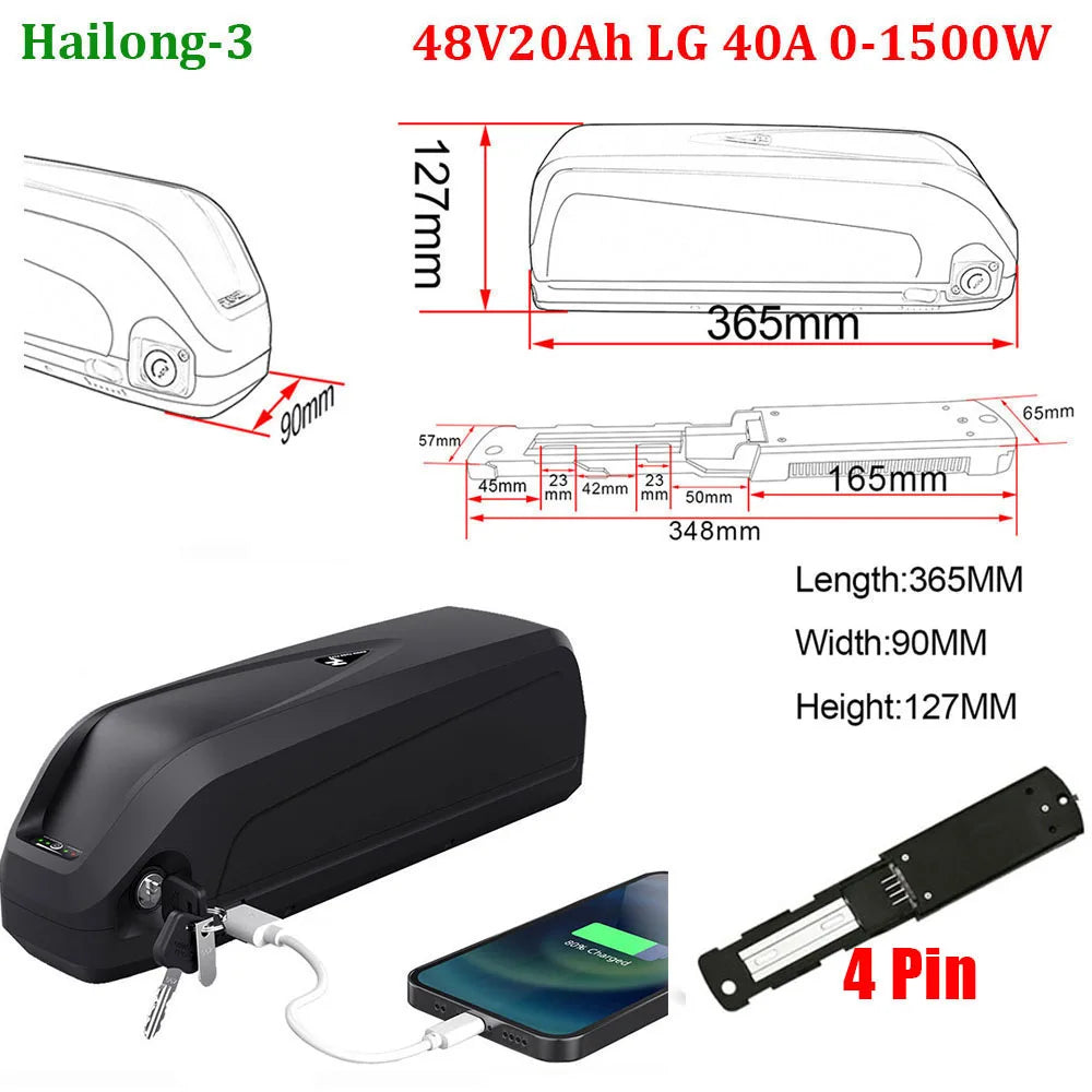 Original 21700 EBike Battery 48V 36V 52V 24Ah 20Ah 19.2Ah 14.4Ah Polly Hailong 18650 Pack for Electric Bicycle 250W-1500W Motor