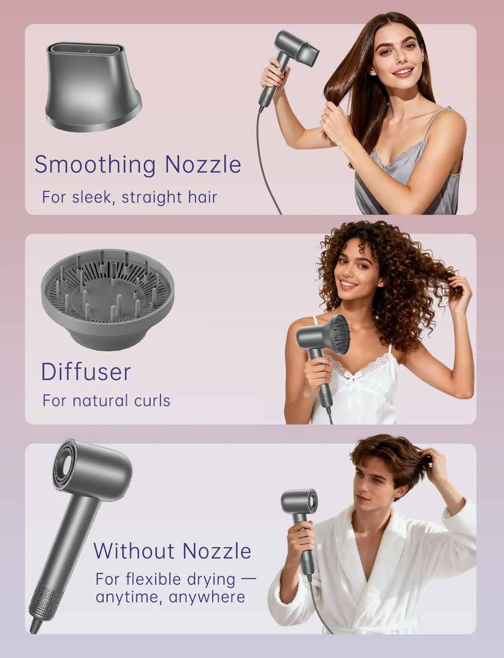 160000 RPM High Speed Ionic Hair Dryer,500 Million Negative Ions, Magnetic Concentrator Diffuser Nozzles + Wall Mount Bracket, Professional Low Noise Fast Drying Blow Dryer for Home Salon with RGB Light Ring