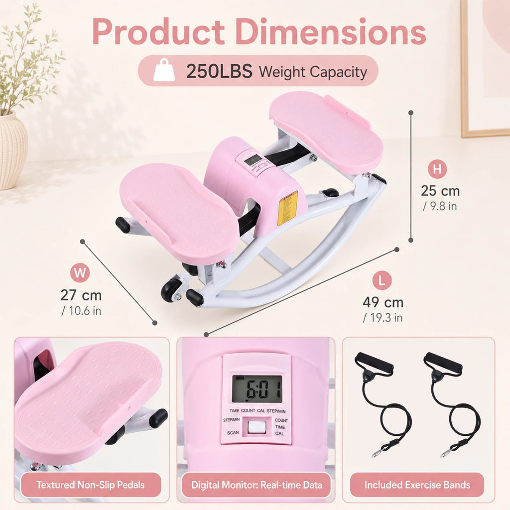 Rock Stepper Side to Side Lateral Rocking Stepper, 250 LBS Capacity Mini Stepper Machine for Full Body Workout, Low Impact Home Exercise Equipment for Apartment Office Gym Use