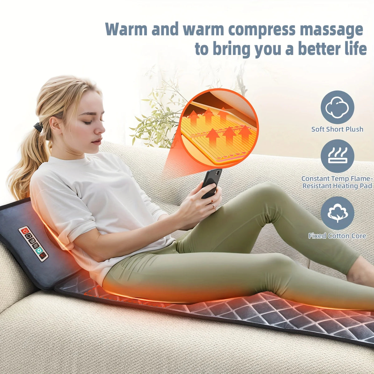 Ekmoey Full Body Massager Mat with Shiatsu Neck Massager, Massager Mat, 3D Lumbar Traction & Relax, Back Heating, 10 Vibration Motors, Full Body Massager for Neck Back Waist Hip Leg, With Storage Bag, Massage Gift For Mom/Dad