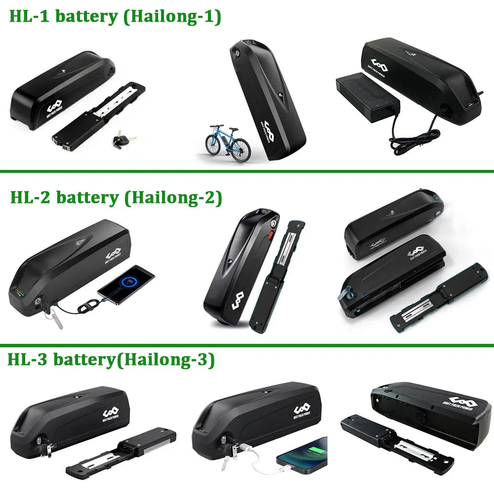 Original 21700 EBike Battery 48V 36V 52V 24Ah 20Ah 19.2Ah 14.4Ah Polly Hailong 18650 Pack for Electric Bicycle 250W-1500W Motor
