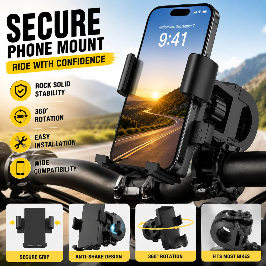 Universal Bicycle Phone Mount Anti-Shock Cycling Handlebar Holder for 4.7-6.8 Inch Smartphone MTB Road Bike Accessories