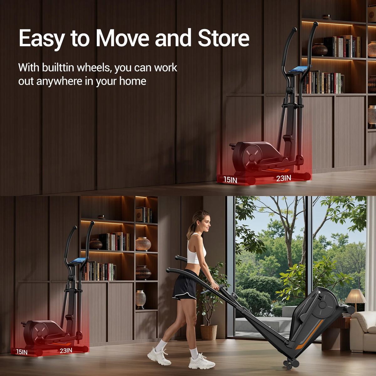 ROBORE ET30 Elliptical Exercise Machine with 16 Levels Resistance, Hyper-Silent Magnetic Elliptical Machine for Home with 12" Stride & Heart Rate Grips and LCD Monitor, 330LBS Weight Capacity