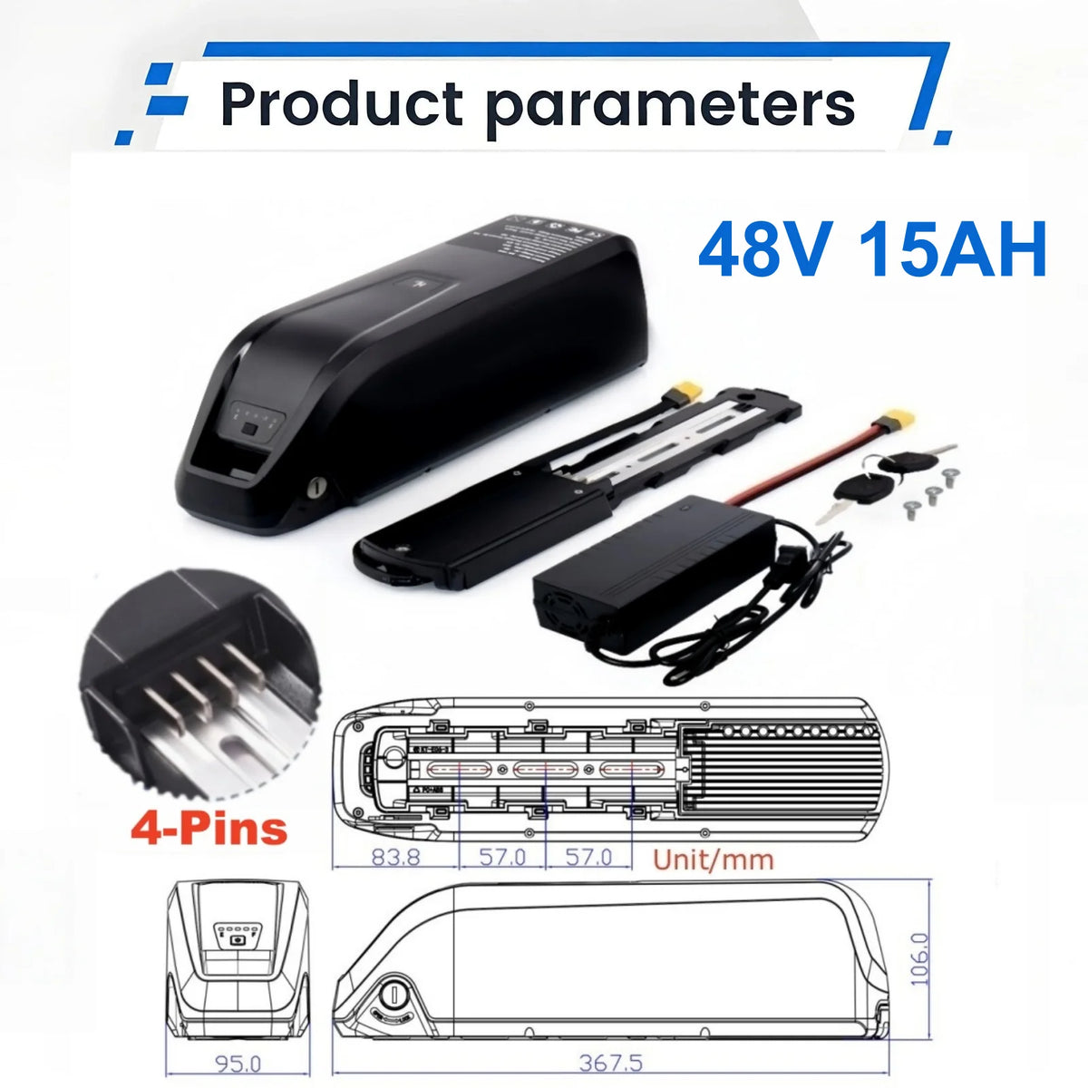 [US Direct ] 48V 20AH E-Bike Battery Genuine Aleaivy 48V 10Ah/15Ah/20Ah 200W -1500W Electric Bicycle Bike Ebike 18650/21700 Lithium Battery Pack 30A BMS for Bafang BBS02 BBS03 BBSHD Motor With 54.6V 2A Charger, XT60 Connector