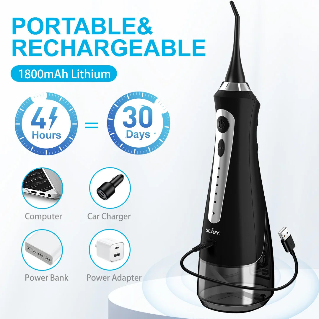 SEJOY Water Flosser Irrigator Dental Teeth Whitening strips Portable 230ML Tank 5 Modes 8 Jet Tips Washing Machine for Home