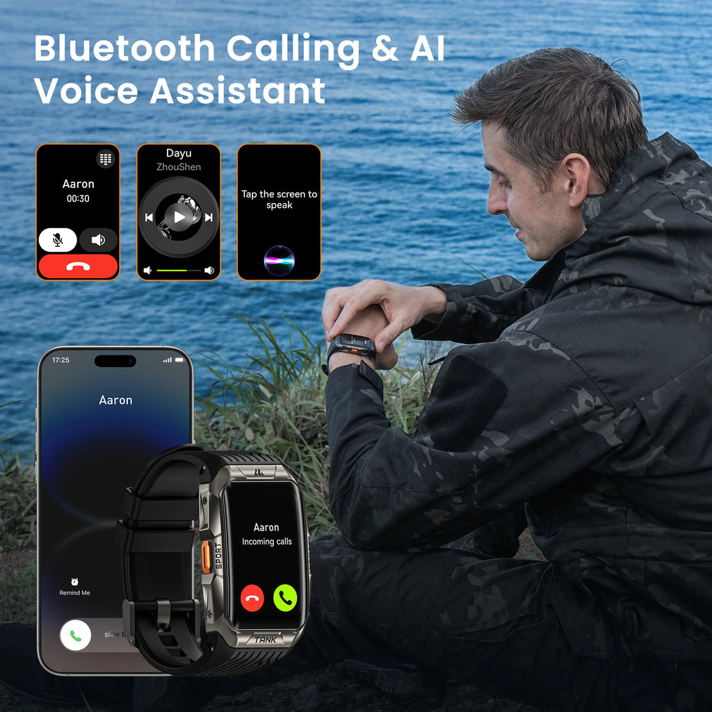 2025 KOSPET TANK X2 Rugged Smart Watch For Men 3D Curved Screen AMOLED AOD 5ATM IP69K Waterproof Bluetooth Call AI Assistant