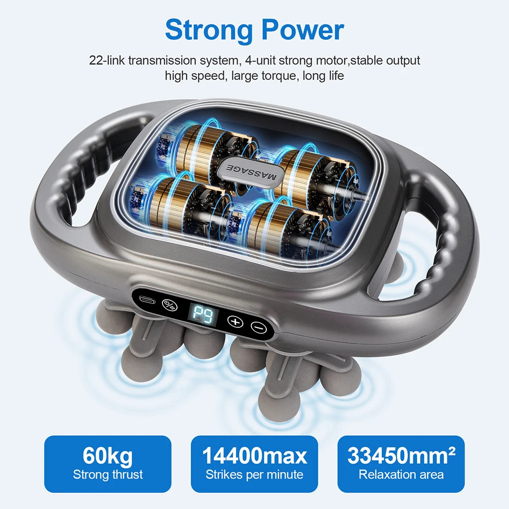 22 Heads Fascia Gun Deep Tissue Muscle Massager with 9 Intensities Red Light Full Body Relaxation for Neck Back Waist Legs Wireless Handheld Massage Gun