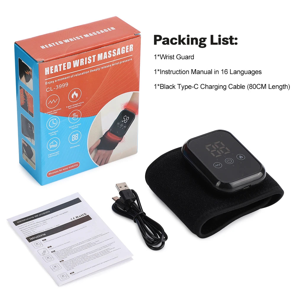 Electric Hand Wrist Massager With Heat And Vibration Cordless Heated Wrist Pad Support Brace Wristband For Tendonitis Carpal Tunnel Relief