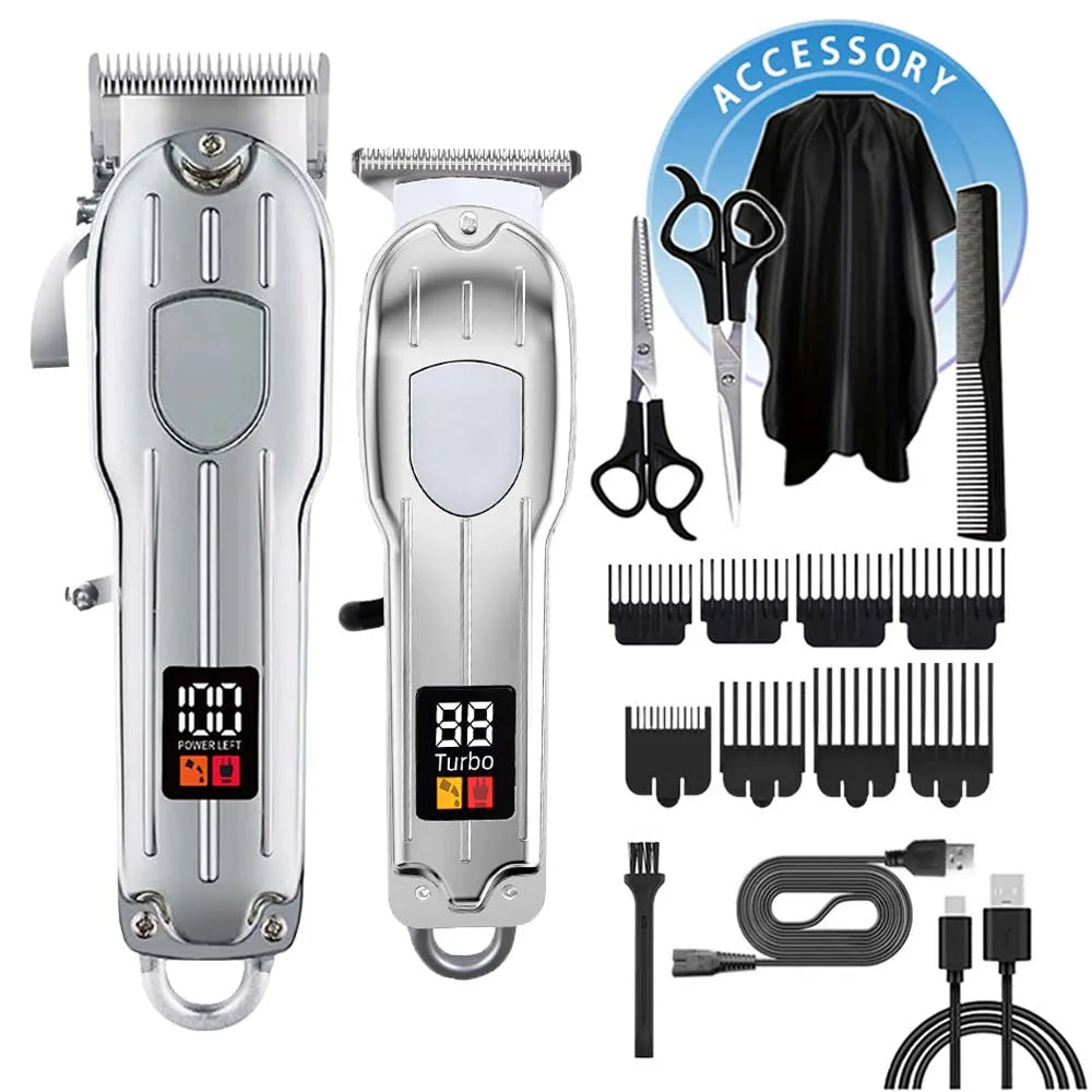 Professional 3-in-1 Hair Clipper Set for Men – Cordless Electric Shaver, T-Blade Trimmer & Hair Clipper with LCD Display, USB Charging, Beard & Hair Grooming Kit for Barber & Home Use , Gifts
