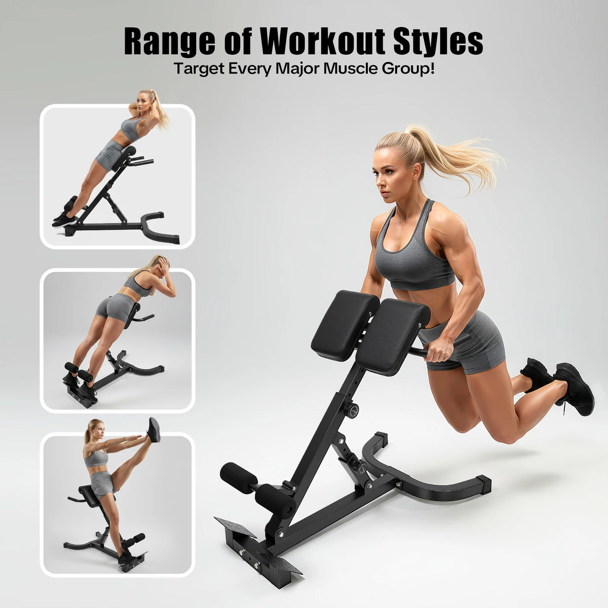 Multi-Functional Bench for Full All-in-One Body Workout – Hyper Back Extension Roman Chair Adjustable Ab Sit up Bench
