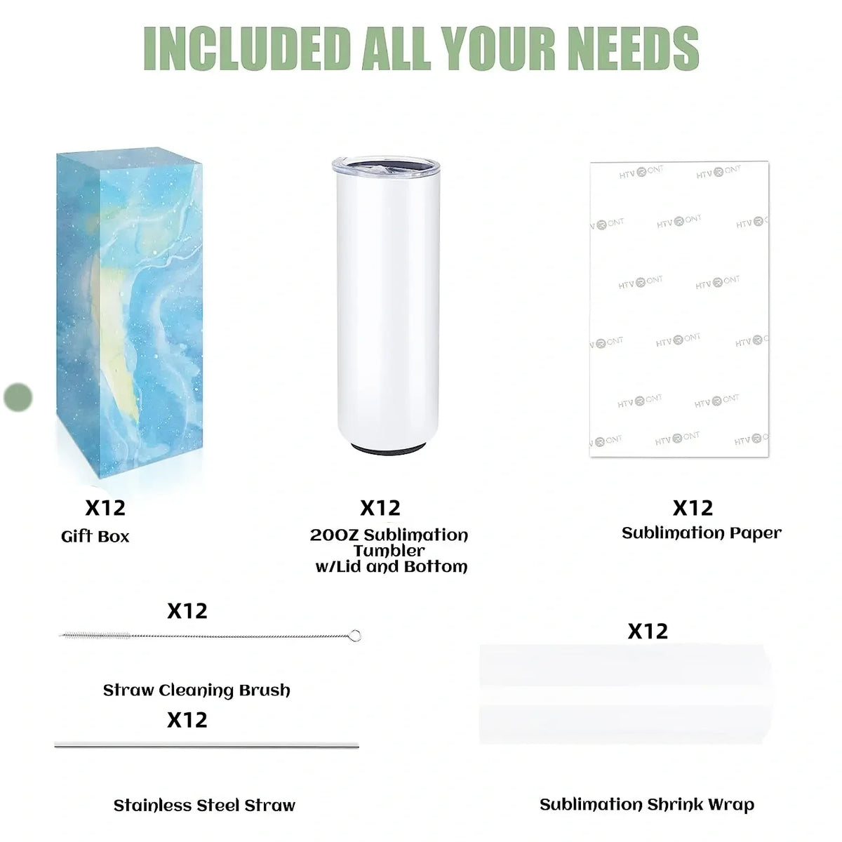 HTVRONT 8 Pack 20 OZ Sublimation Tumbler Blanks Skinny Straight in Bulk, Stainless Steel Insulated Sublimation Tumbler