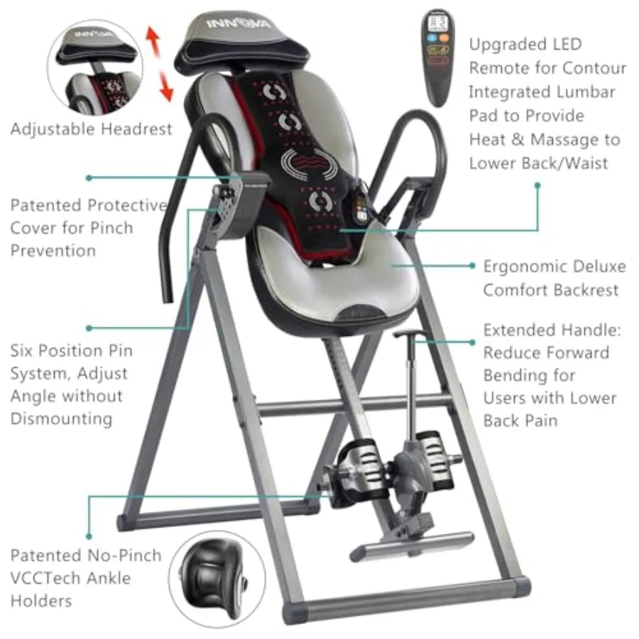 Innova Advanced Heat and Massage Inversion Table for Back Relief with Adjustable Settings and Comfortable Cushioning