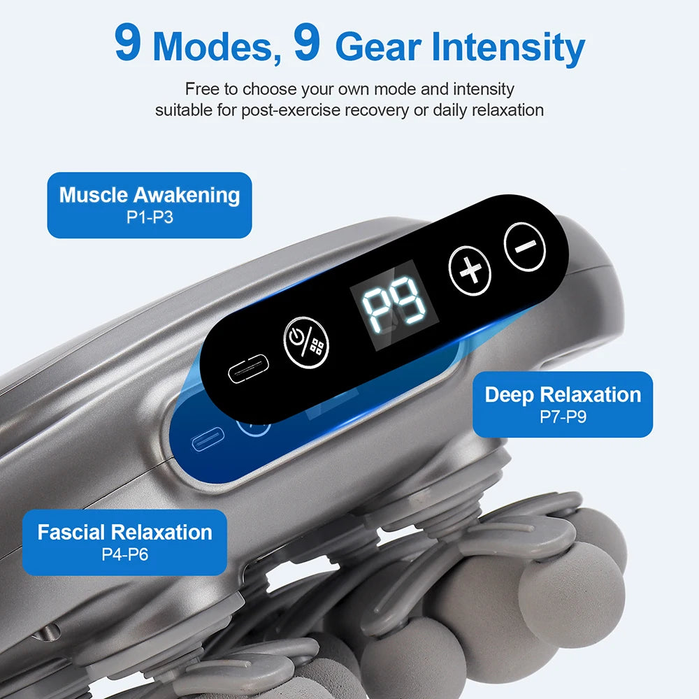 22 Heads Fascia Gun Deep Tissue Muscle Massager with 9 Intensities Red Light Full Body Relaxation for Neck Back Waist Legs Wireless Handheld Massage Gun