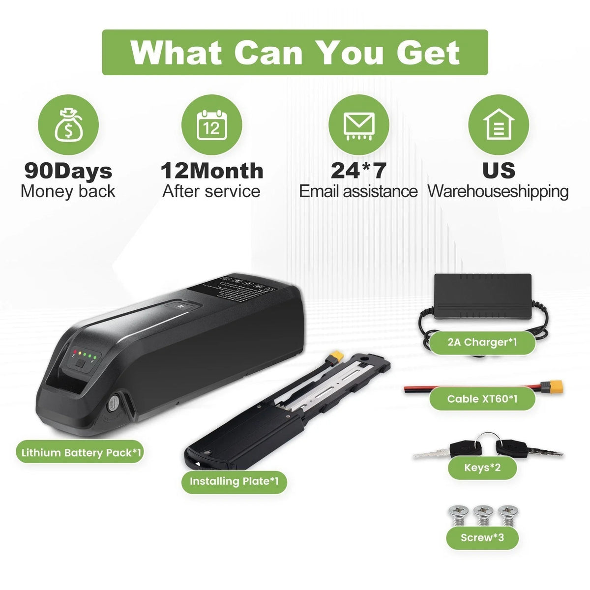 [US Direct ] 48V 20AH E-Bike Battery Genuine Aleaivy 48V 10Ah/15Ah/20Ah 200W -1500W Electric Bicycle Bike Ebike 18650/21700 Lithium Battery Pack 30A BMS for Bafang BBS02 BBS03 BBSHD Motor With 54.6V 2A Charger, XT60 Connector