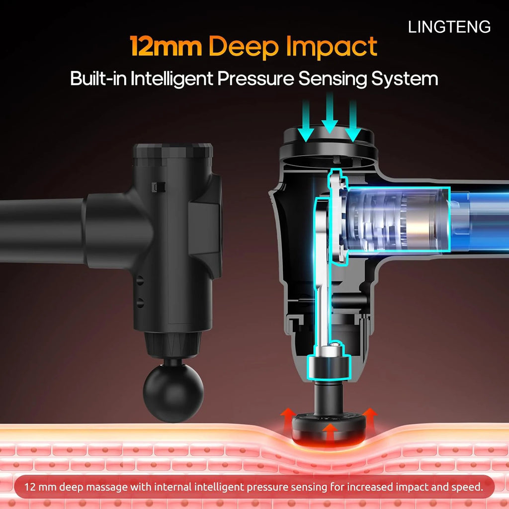 LINGTENG Heating Massage Gun, Deep Tissue Massage Gun, Back and Neck Massager, Muscle Percussion Massager, Silent Fascia Gun, Handheld Massager, 7 Massage Heads, Comes with a Storage Case, Christmas Gift, Birthday Gift, Sport