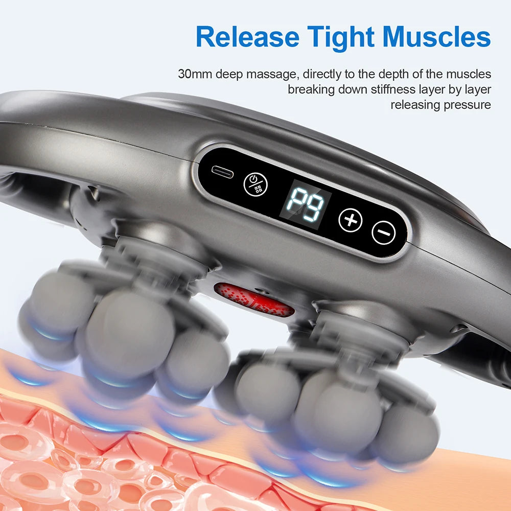 22 Heads Fascia Gun Deep Tissue Muscle Massager with 9 Intensities Red Light Full Body Relaxation for Neck Back Waist Legs Wireless Handheld Massage Gun