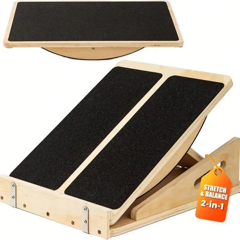 Adjustable Wooden Calf‑Stretching Slant Board, Portable Non‑Slip Incline Ankle Stretch Platform, Foldable Leg‑Stretcher Equipment for Squat Training, Achilles Tendon Physical Therapy, Home Gym Workout