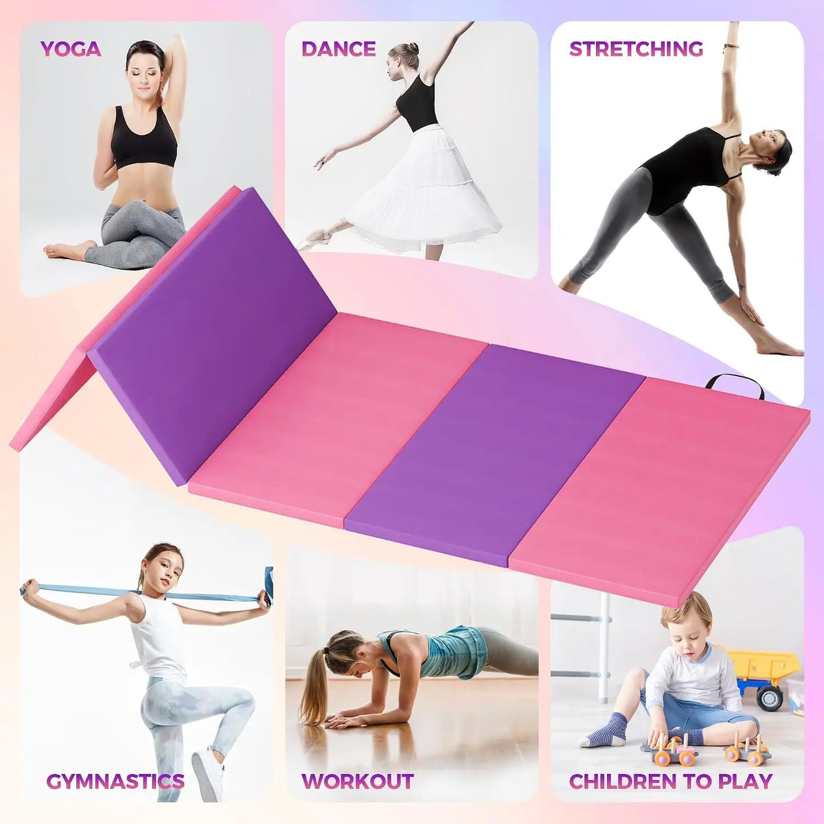 Foldable Yoga Mat Gymnastics Mat 5-Fold Exercise Floor Mat For Home Gym, Yoga, Pilates, Tumbling Training Non-Slip Surface Travel Fitness Exercise Mat