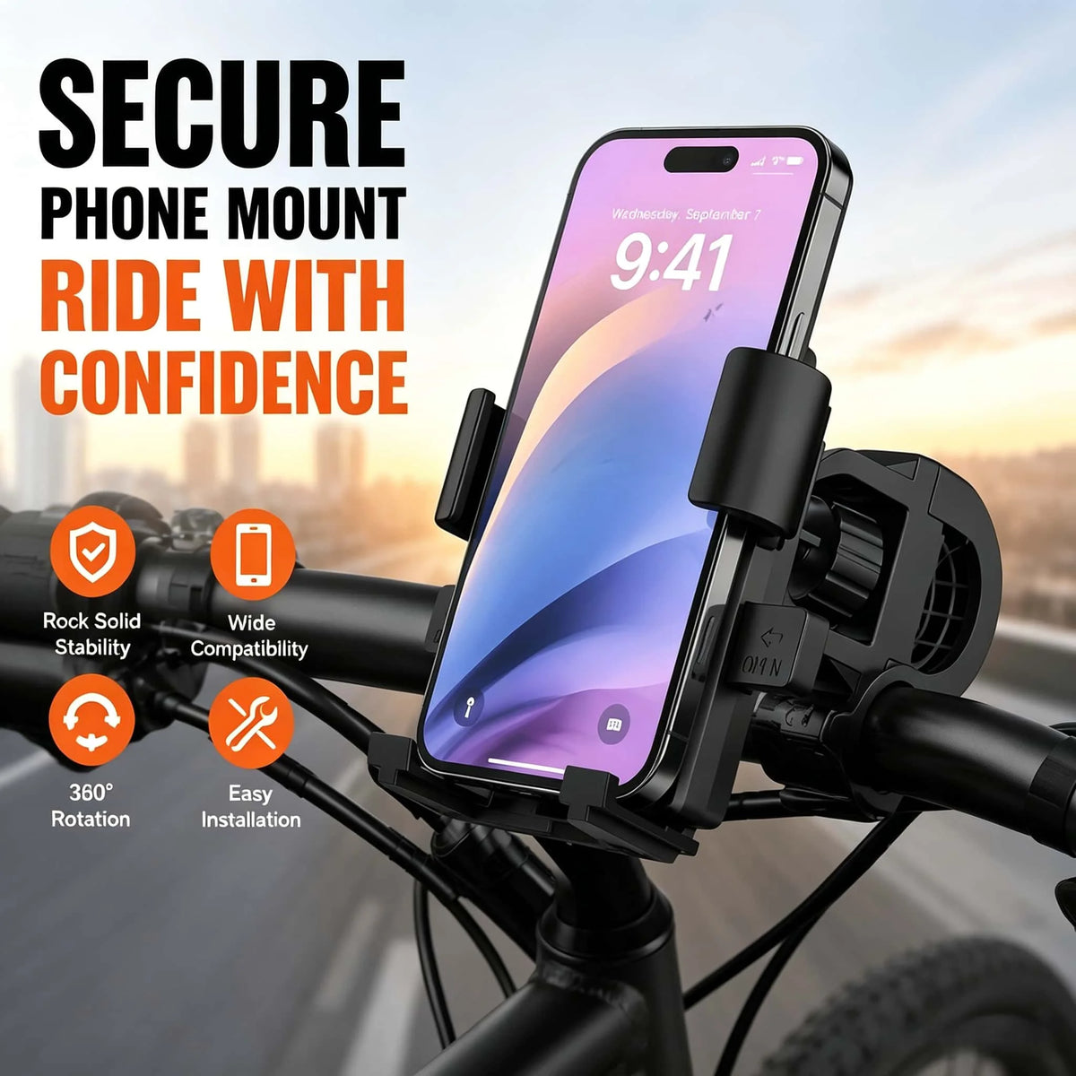 Universal Bicycle Phone Mount Anti-Shock Cycling Handlebar Holder for 4.7-6.8 Inch Smartphone MTB Road Bike Accessories