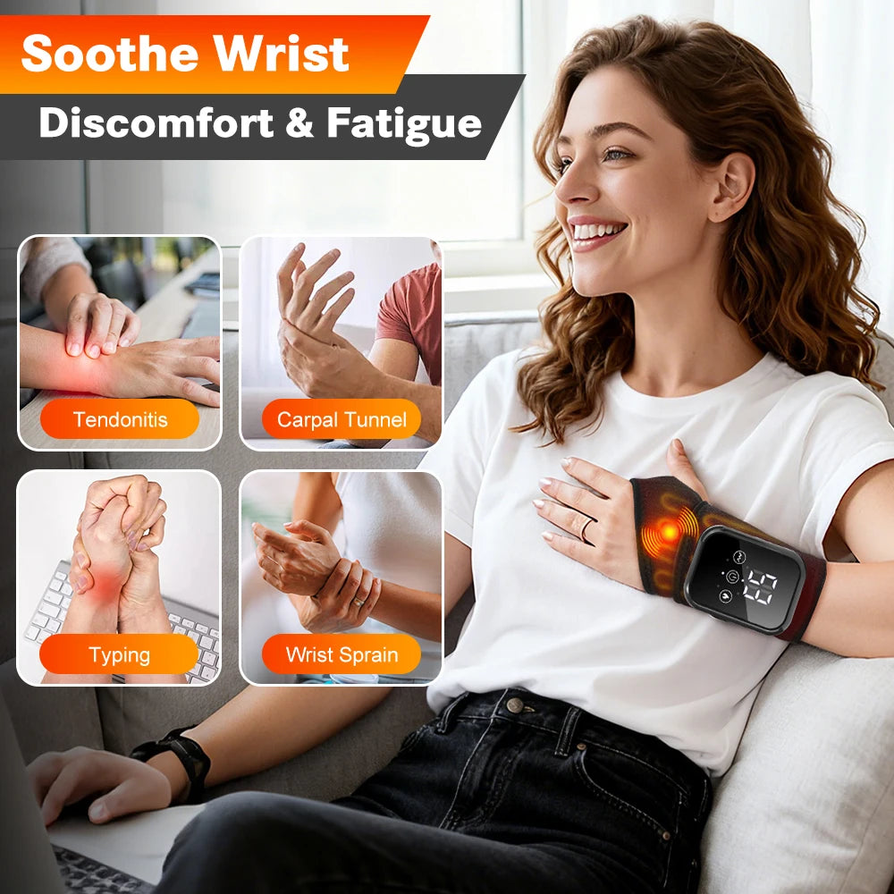Electric Hand Wrist Massager With Heat And Vibration Cordless Heated Wrist Pad Support Brace Wristband For Tendonitis Carpal Tunnel Relief