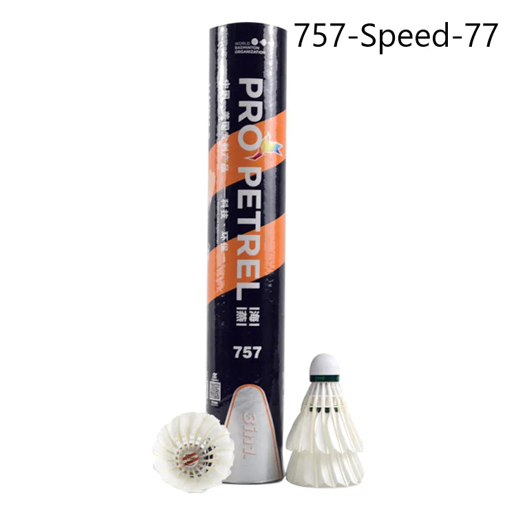 Pro Petrel 757 3in1 Hybrid Badminton Shuttlecocks 12Pcs Goose Feather PU Cork Speed 75-78 Durable Indoor Outdoor Training