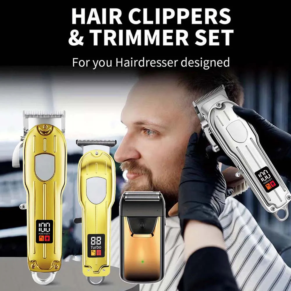 Professional 3-in-1 Hair Clipper Set for Men – Cordless Electric Shaver, T-Blade Trimmer & Hair Clipper with LCD Display, USB Charging, Beard & Hair Grooming Kit for Barber & Home Use , Gifts