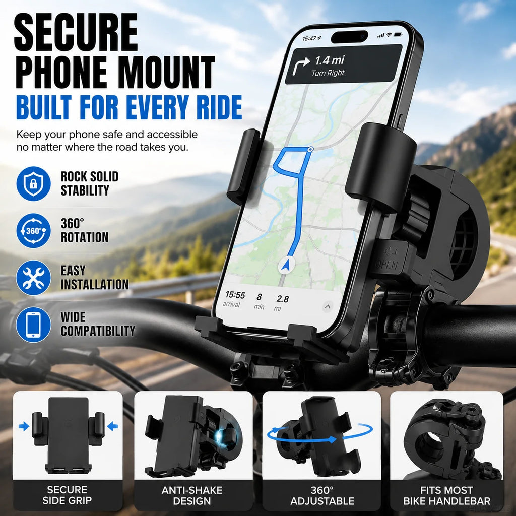 Universal Bicycle Phone Mount Anti-Shock Cycling Handlebar Holder for 4.7-6.8 Inch Smartphone MTB Road Bike Accessories