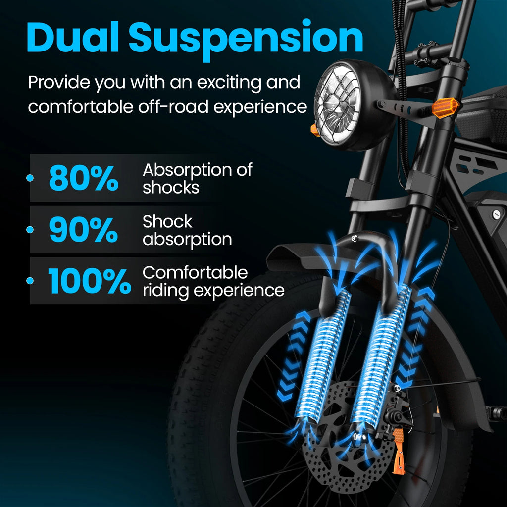X5 E Bike 1500W Peak Power 48V15AH Removable Battery Electric Bike Dual Disc Brake 20-Inch All-terrain Fat Tire Electric Bicycle