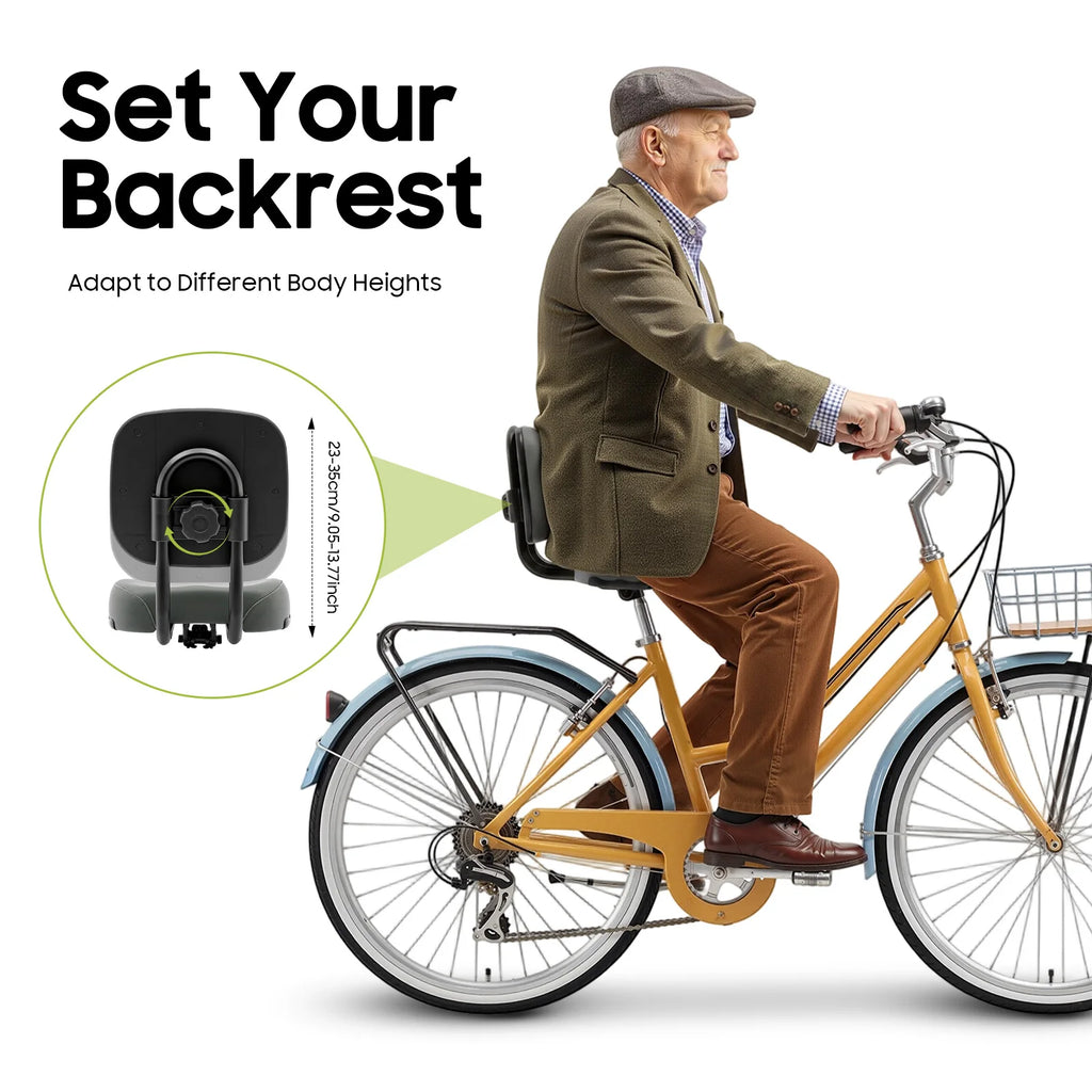 Brown / Gray Bike Seat, Bike Seat with Backrest, Tricycle Saddle Pad, Adjustable Height 9.05-13.77 Inch, Wide Thick Cushion, Ergonomic, Comfortable, Durable Iron, PE Foam, Easy Install, For E-Bike, Scooter, Universal Fit